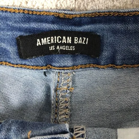 American Bazi jean shorts women’s large blue denim raw edge chain medium wash - Picture 3 of 7